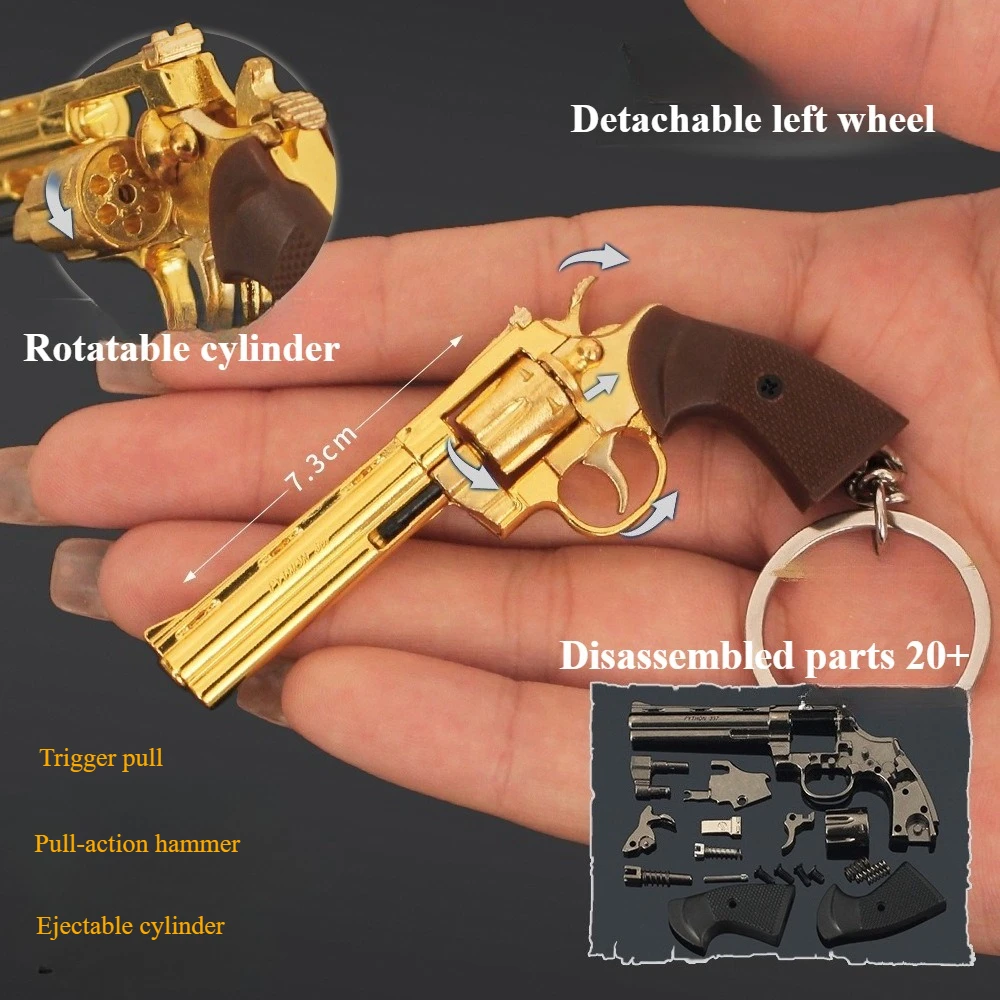 1:3 Detachable Mini Metal Gun Model Revolver Alloy Small Pendant Keychain Men's Small Gift Decompression Toy