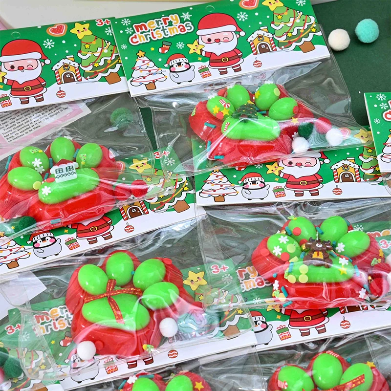 Red Green Christmas Series Soft Sticky Stress Relief Relax Toys Squeeze Christmas Cat Paw Toys Decompressing Cat Paw Toy Gift