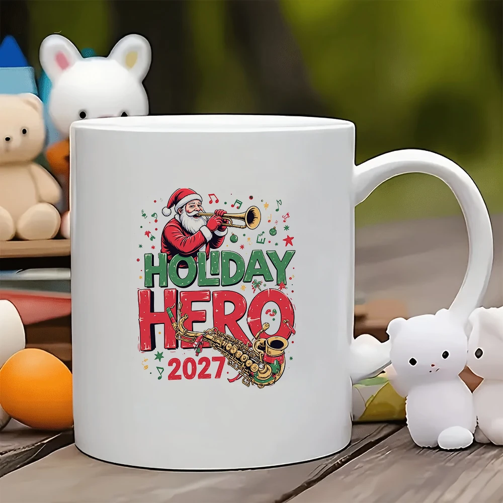 

11oz cartoon Santa Claus mug + Holiday Hero cup Christmas gift kids cup family office coffee mug