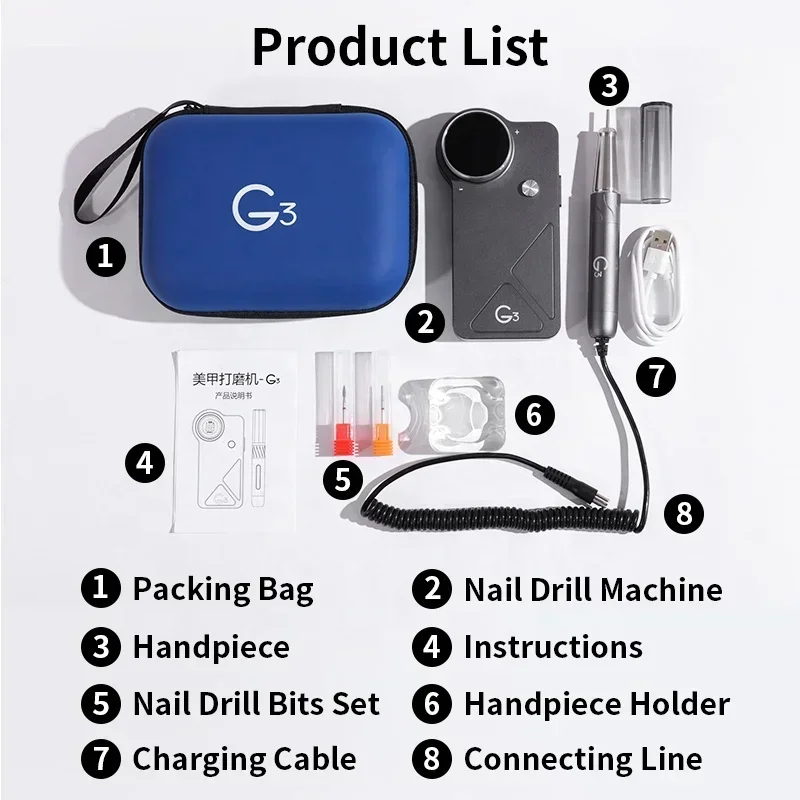 Oxxi UV G3 40000 دورة في الدقيقة محرك بدون فرشاة قابلة للشحن آلة حفر الأظافر اللاسلكي 15 ساعة عمر البطارية ملف الأظافر الكهربائية #5