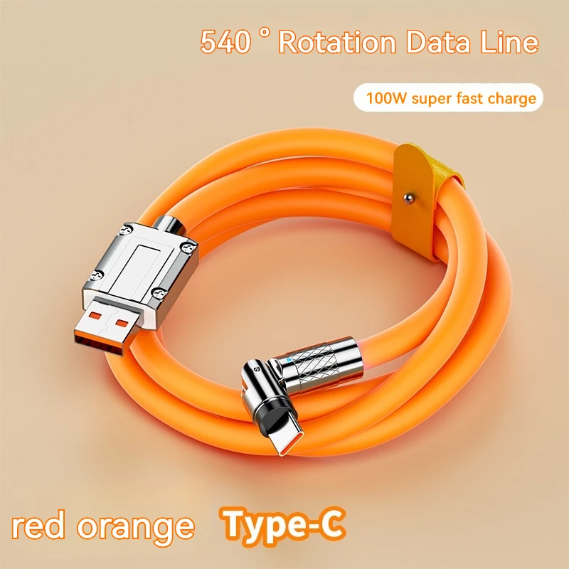 540 Rotate USB Type C Cable for Realme Samsung Huawei 6A 88w Fast Charging USB to USB C Charger Silicone Cord for iPhone 15