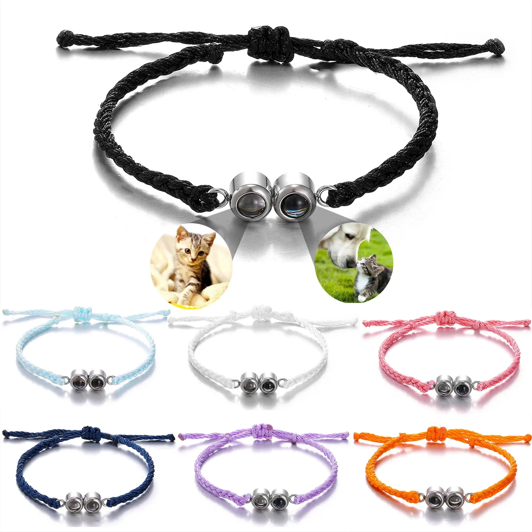 Custom Photos Projection Braided Bracelet Personalized Photo Adjustable Bracelet Custom Two Projections Gift For Women Men