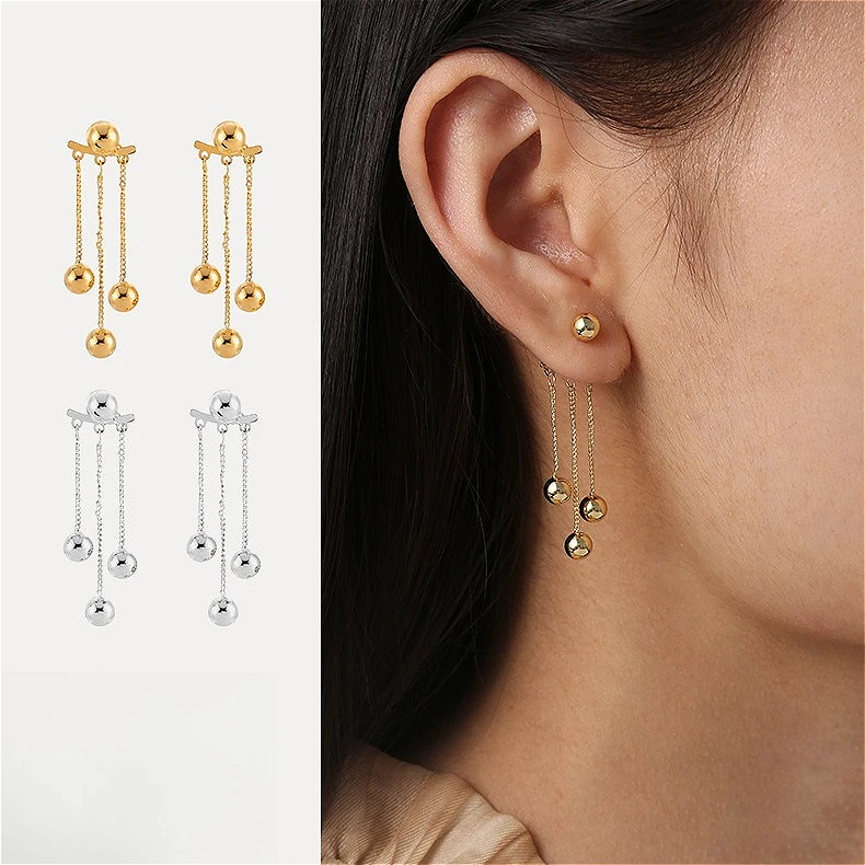 

925 Sterling Silver Geometric Tassels Bead Drop Earrings for Women Party Minimalist Trendy Fine Jewelry Geometric Accessories