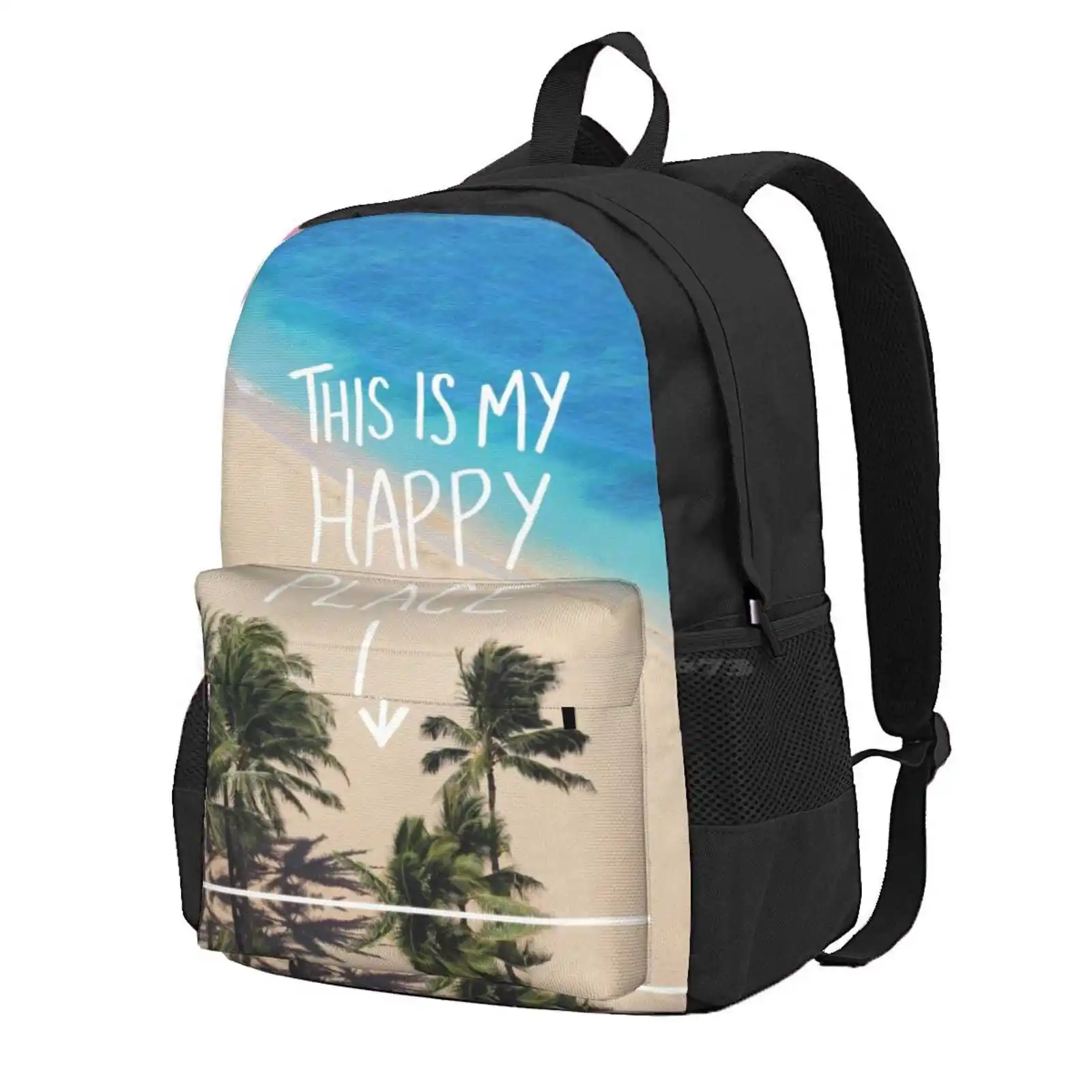 

Хит продаж, школьный рюкзак Happy Place-гавайский, модные сумки, Летняя Пляжная Сумка Happy Place с волнами, голубыми пальмами, тропическими мотивами воды, серфинга