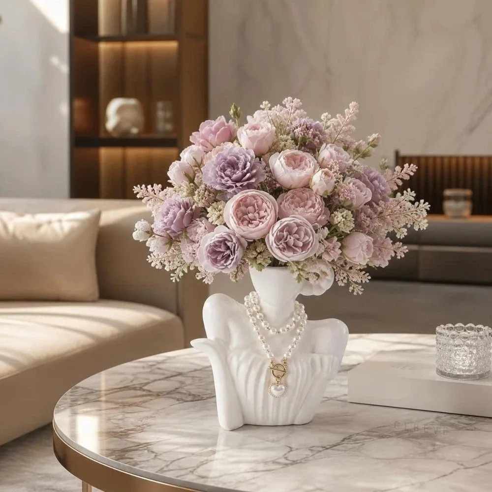 Nordic Style Human-Shaped Vase Home Decor Desk Ornament Woman Statue Creative Decorative Flower Planter Office