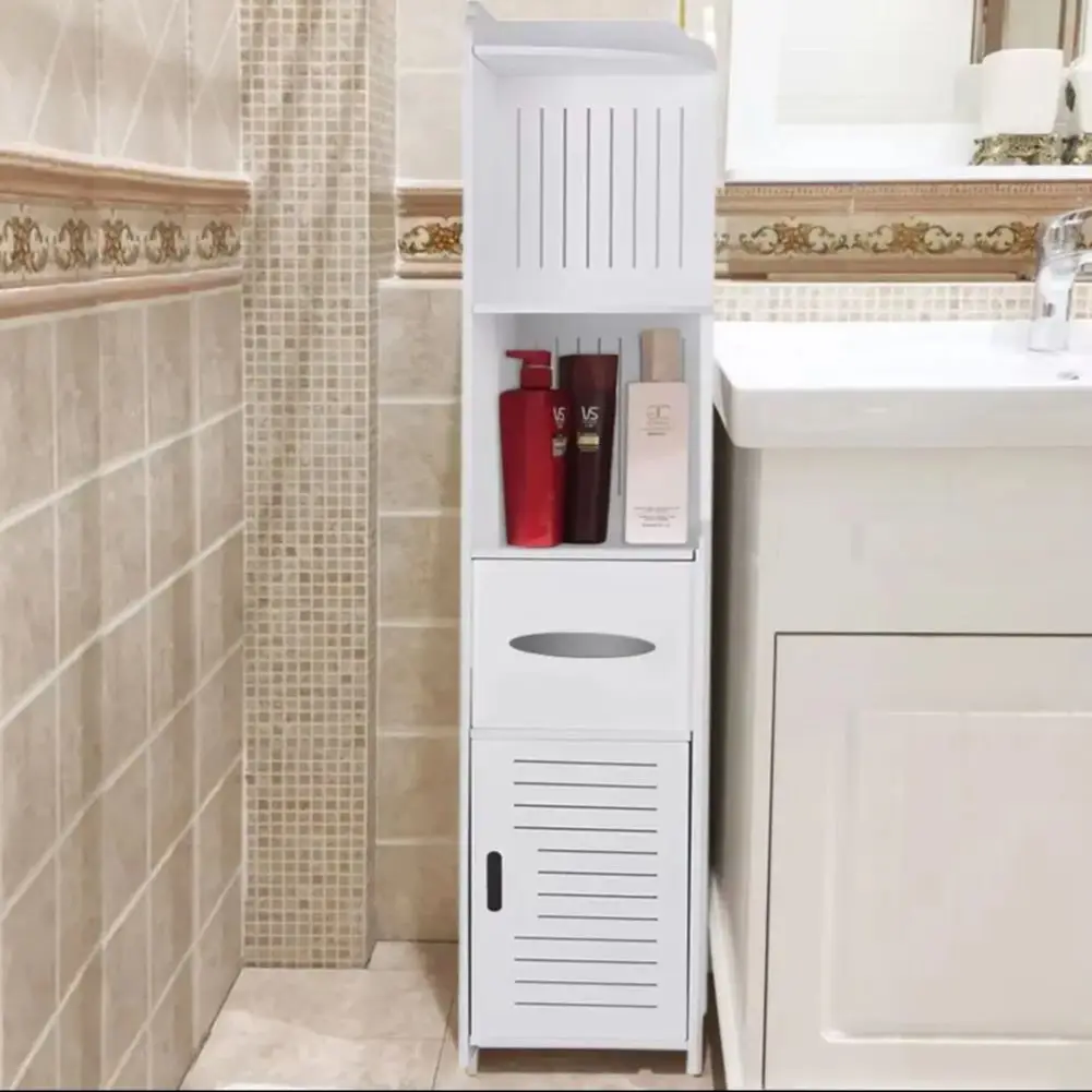 4 Tier White Corner Cupboard Storage Shelf for Bathroom