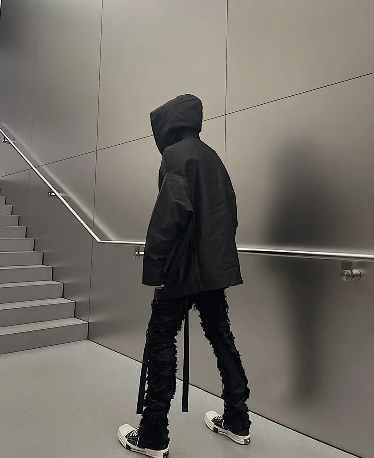 Dark Style RO High Street Denim Pants Men's Coating Brush Wax One Knife Cutting Erosion High Street Casual Ripped Jeans Pant