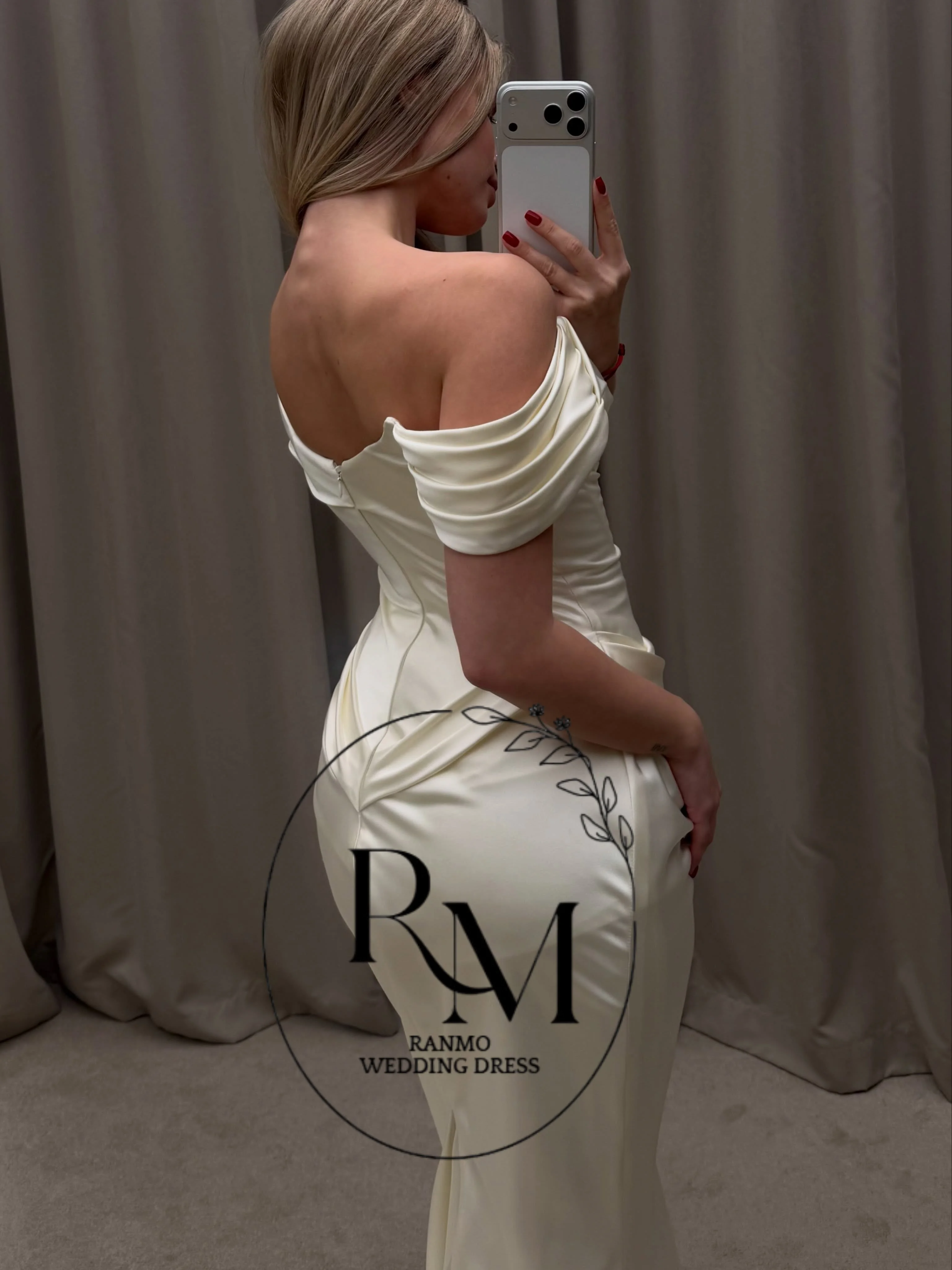 Ranmo Simple New Mermaid Wedding Dress For Brides Off Shoulder Lvory Satin Floor-Length Bridal Gown Vestido De Noiva Customized
