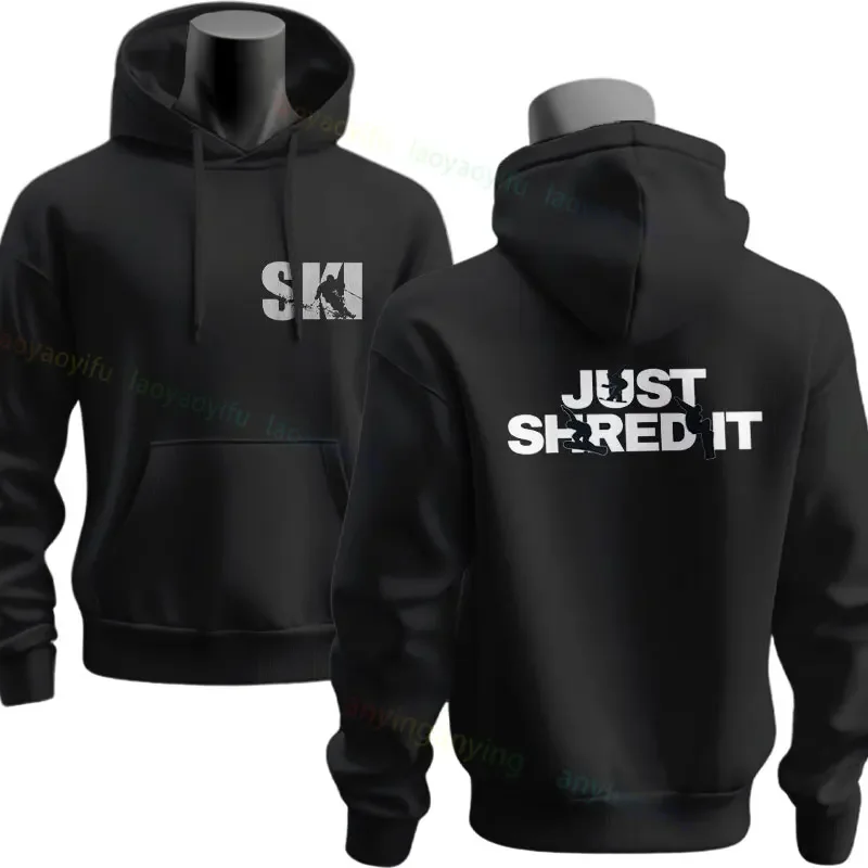 Men's Funny Just Shred It Snowboarding Skiing Graphic Hoodie Long Sleeve Pullover Sportswear for Fall & Winter Outdoor Clothing