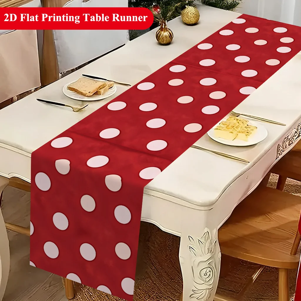 Vibrant Red with White Polka Dots Stripes Table Runner Classic Retro Cute Motif Decoration for Holiday Kitchen Dining Home Party