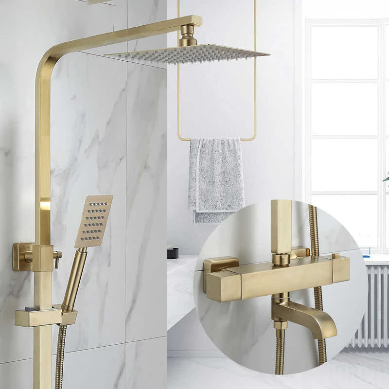 Thermostatic Rainfall Mixer Tap With Tub Brass Brushed Gold Bath & Shower Set Bathtub Faucet