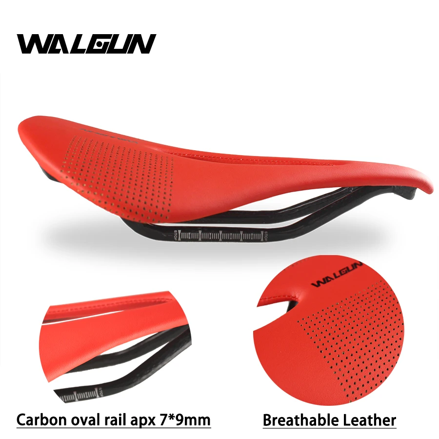 Walgun Ultralight Bicycle Saddle Cushion 3K Full Carbon Fiber Leather Bike Saddle Mountain Bike MTB Road Saddle 143/155 mm 106 g