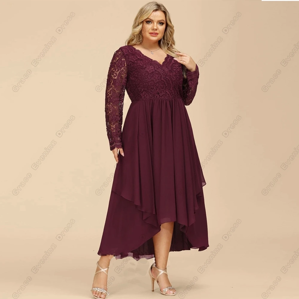 Burgundy Plus Size Mother of Bride Dresses for Women Strapless Ankle Length 2023 Full Sleeve Wedding Party Gowns with Lace New