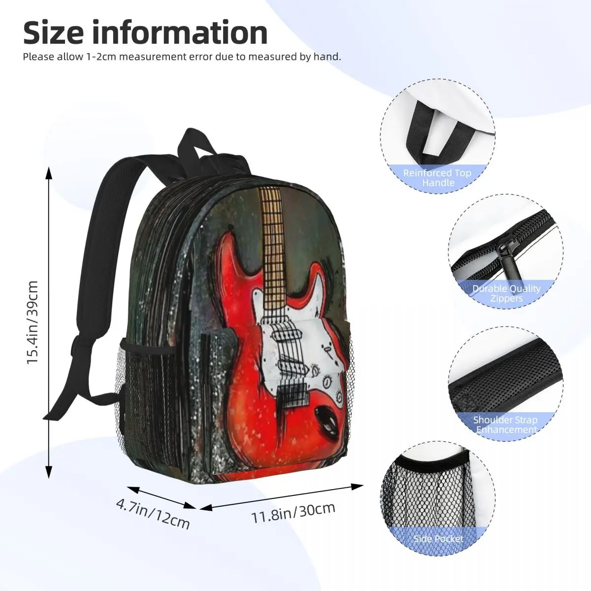 Tas punggung gitar listrik 15 inci, tas sekolah ringan motif pola modis baru