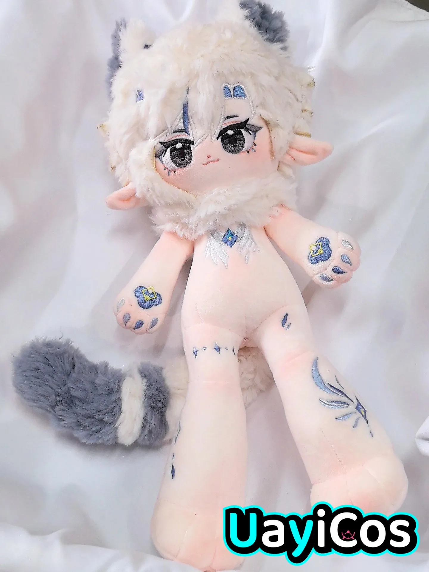 Anime Monster Ethel ai sai er White Hair Ears Tail Stuffed 30cm Long legs Plushies Plush Cotton Doll Body Toy For Kid Gifts