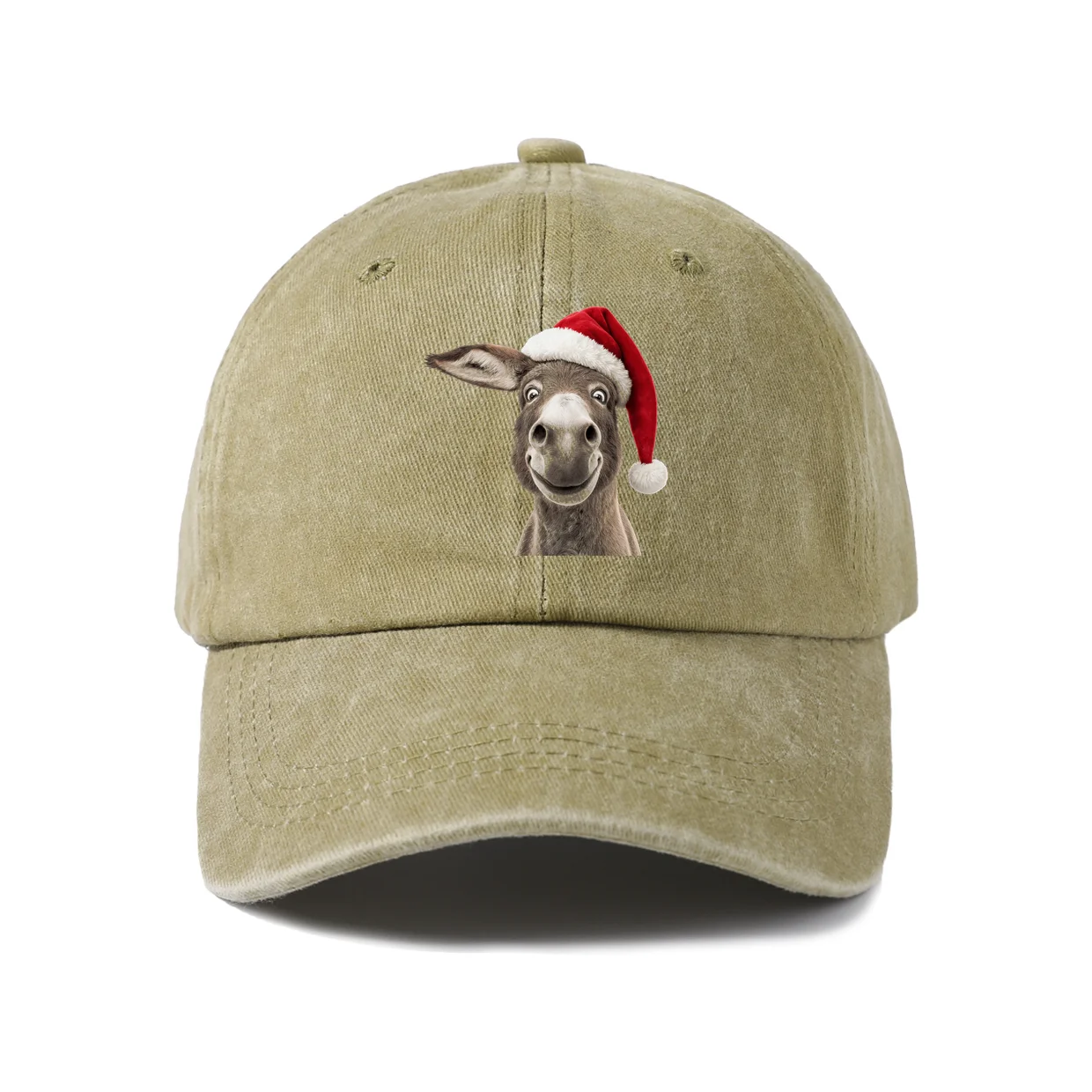 Santa Hat Donkey Graphic Baseball Cap, Vintage Washed Adjustable Unisex Dad Hat, Casual Gift