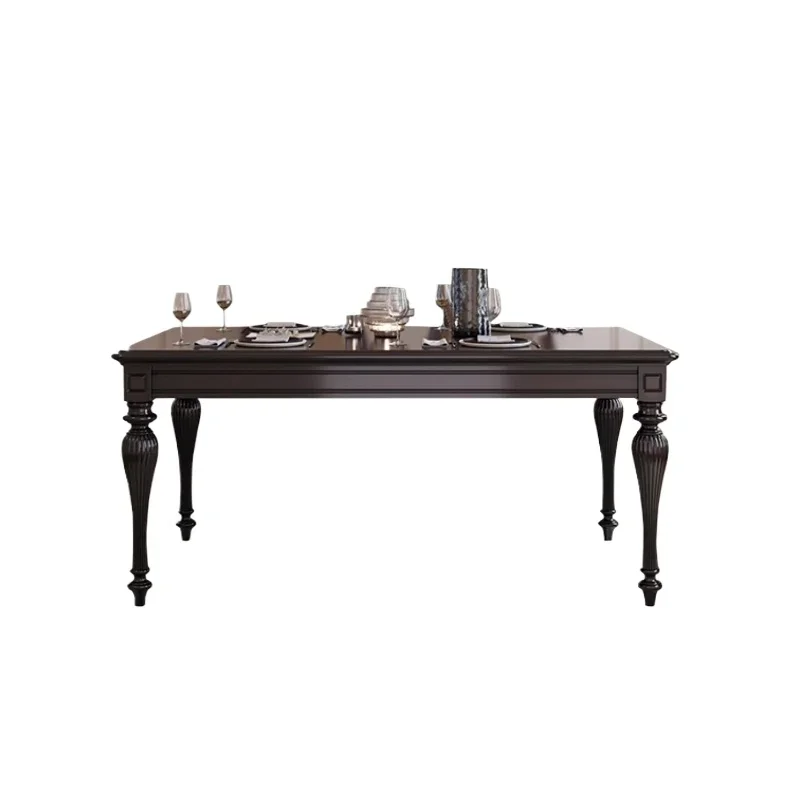 

American solid wood dining table classic retro dining table and chair combination French Roman column living room dining table