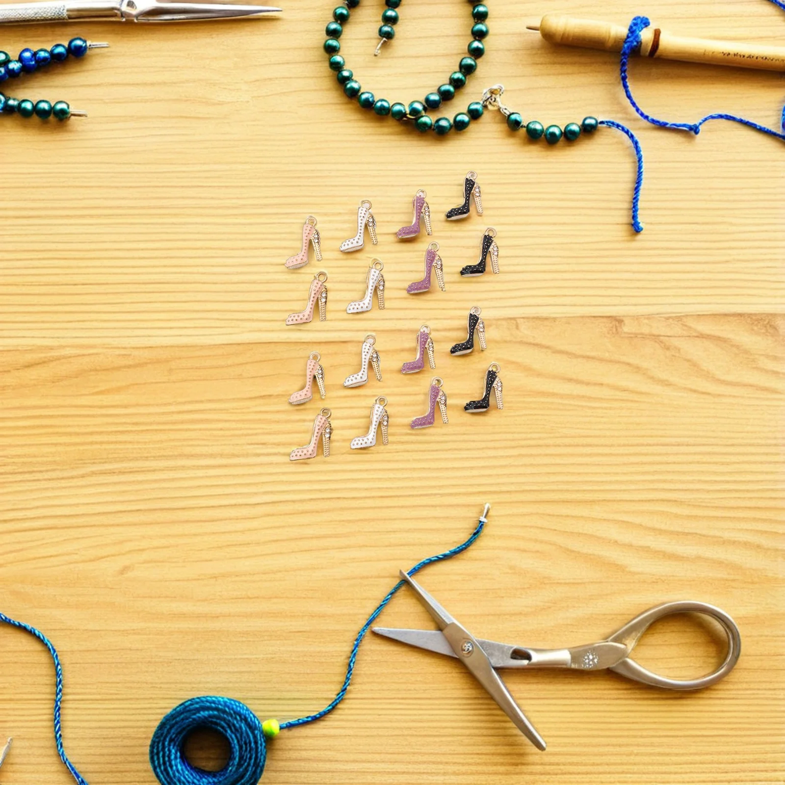20Pcs Alloy Rhinestone High Heel Charms Mini Shoe Pendants for DIY Jewelry Bracelets Necklaces Keychains Accessories