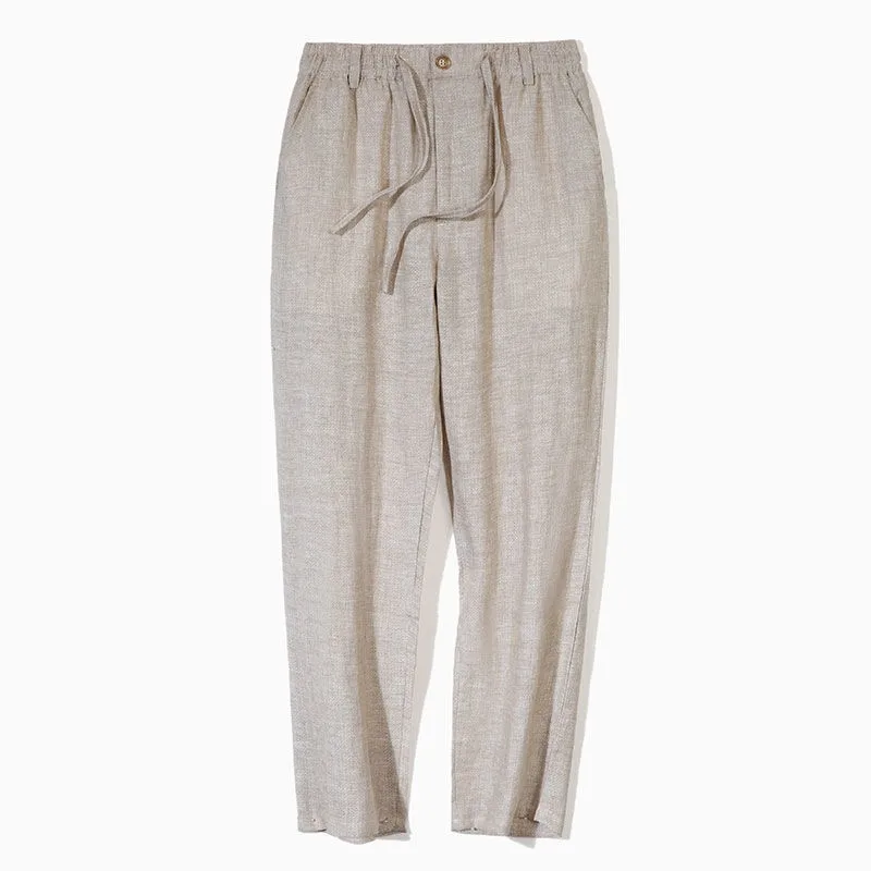 Pantaloni casual larghi da uomo in lino estivo Pantaloni casual in lino di cotone sottile a nove collant comodi e traspiranti giovanili