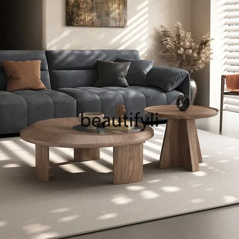 

Modern simple walnut coffee table combination living room household solid wood round coffee table