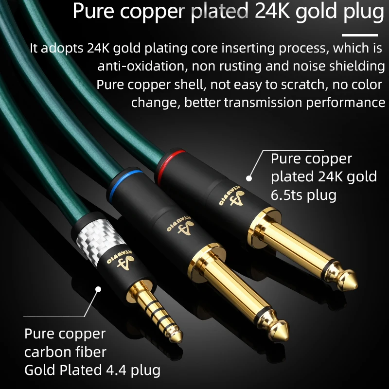 ATAUDIO HiFi Balanced 4.4 to Dual 6.35mm TRS Cable 6N OCC 4.4mm Splitter Y to Double 6.5mm Male Audio Cable