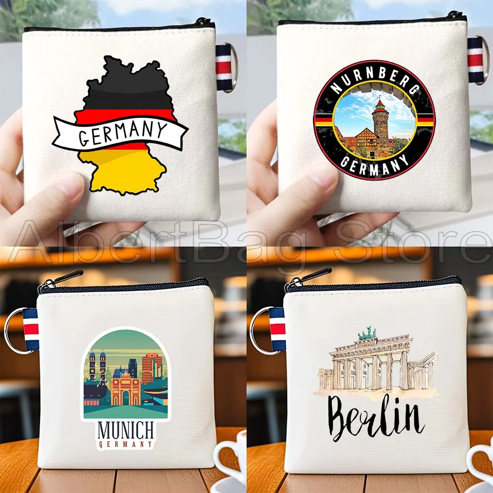 

Munich Berlin Germany Deutschland Flag Map Customized Gift Canvas Bag Coin Purse Key Storage Card Bag Cotton Wallet Zipper Pouch