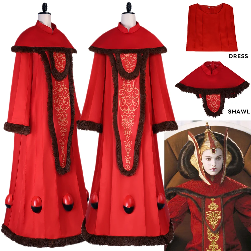 

Padme Cosplay Red Long Dress Queen Amidala Outfit Fantasy Padmé Costume PNA Women Halloween Carnival Party Suit High Quality Cos