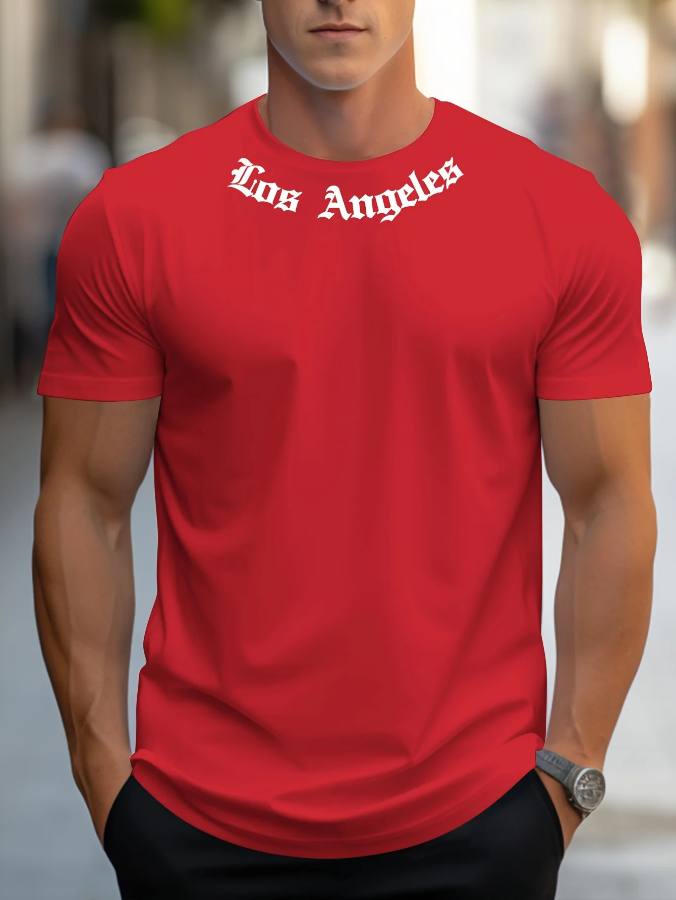 Hommes 100% coton été taille ample Los Angeles graphique imprimé coupe ajustée sport décontracté col rond manches courtes T-shirt haut