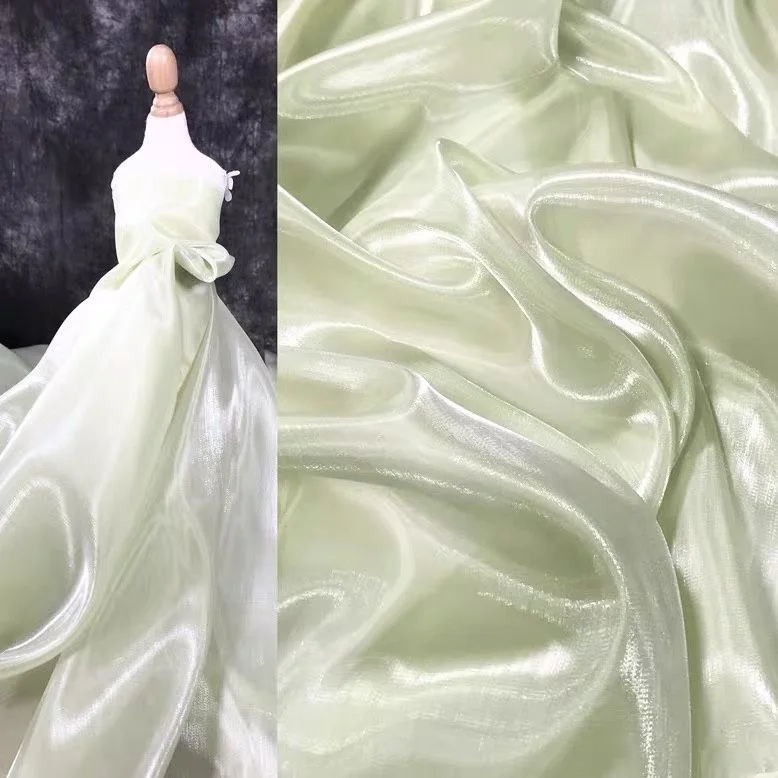 Glossy Pearlescent Silk Satin Organza Fabric for Elegant Wedding Dress Diy Sewing 50cmx145cm