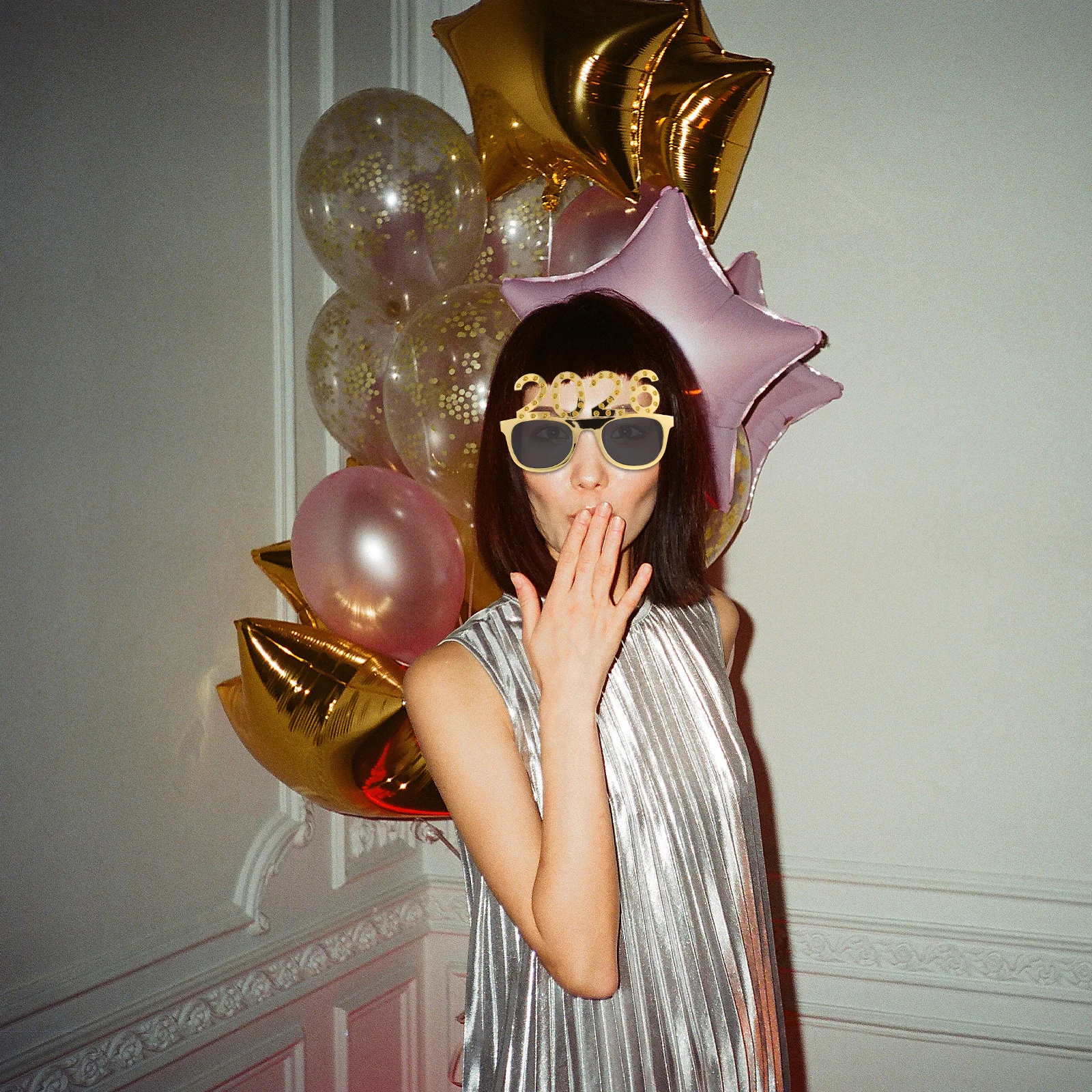 

2026 Happy New Year Eyeglasses Glittering Holiday Eyewear Fun Sunglasses for Christmas Party Decorations and Photo Booth Props