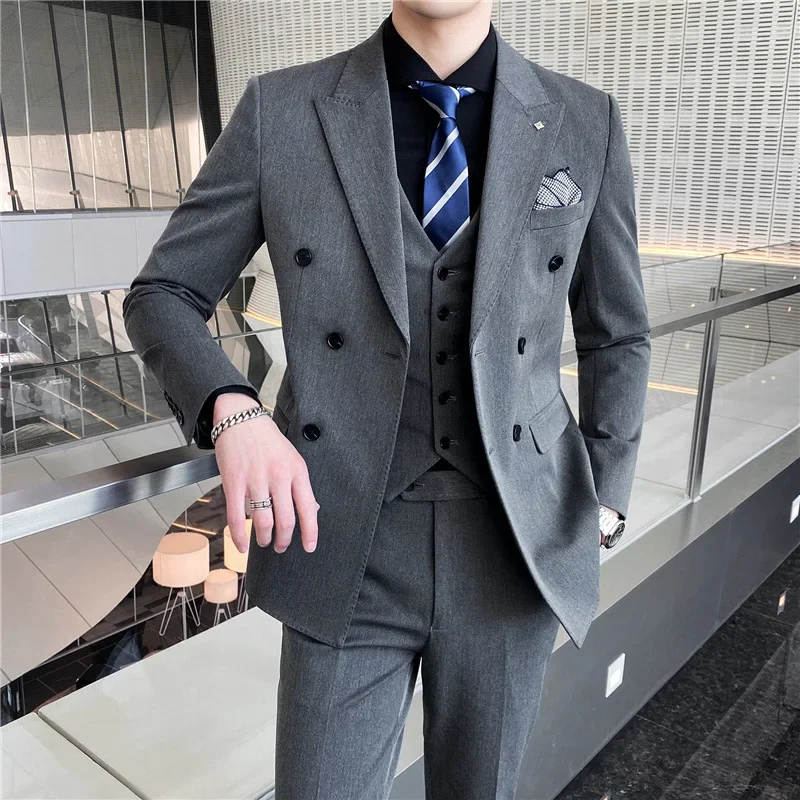 3159 Casual Slim Suit Jacket British Three-piece Korean Suit Suit Slim Double-breasted Dress