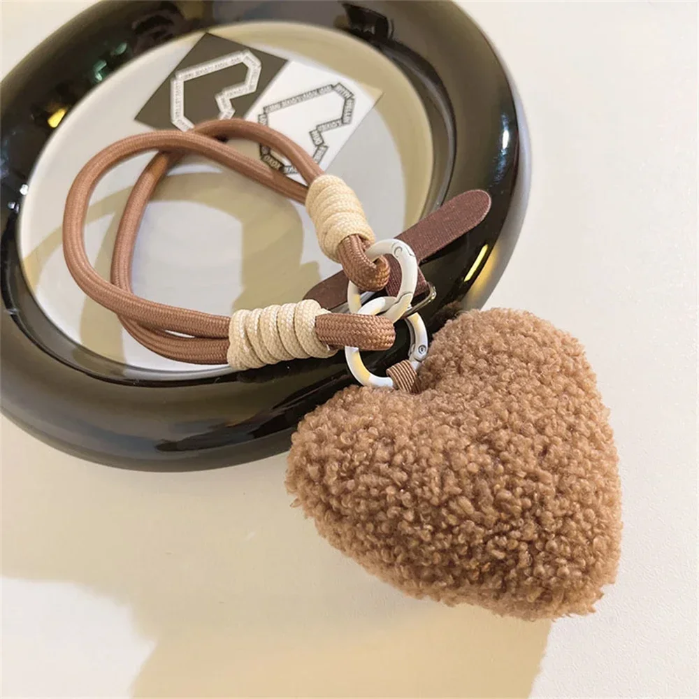 

Брелки для ключей, кольца, ремешок для телефона, сетчатая подставка, осенне-зимние полоски, брелок для ключей, подвесные аксессуары, плюшевый ремешок с сердечком любви