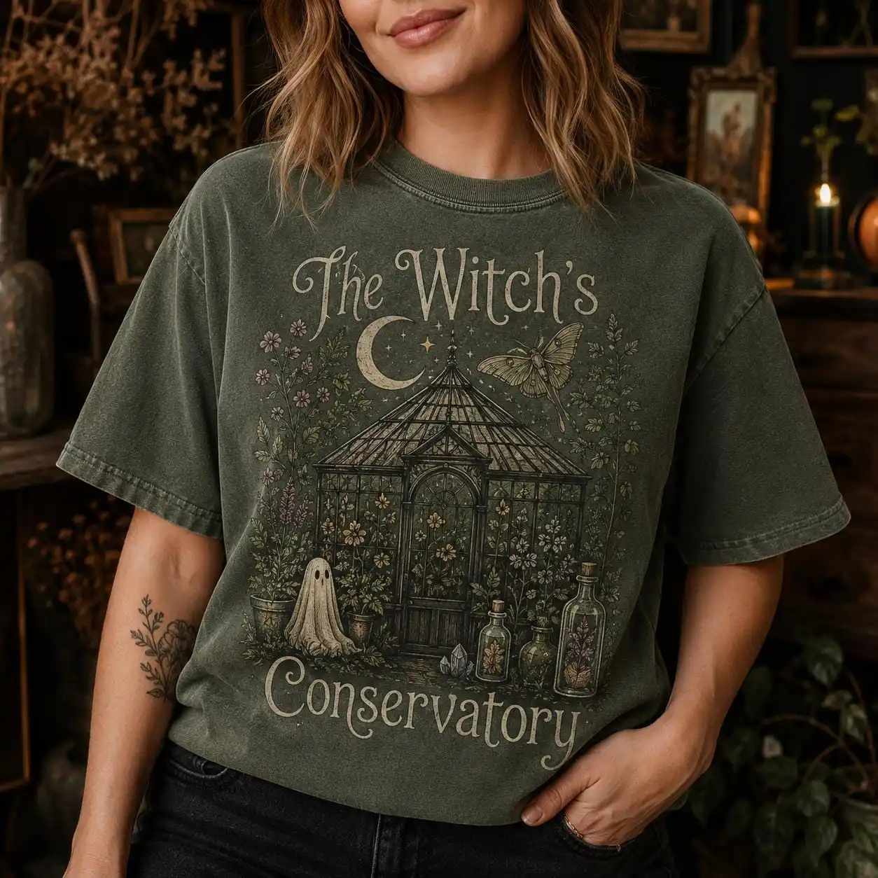 The Witchs Conservatory Shirt, Shirt T-shirt Shirt, Botanical Witchy Tee, Haunted Greenhouse Spooky Fall Shirt