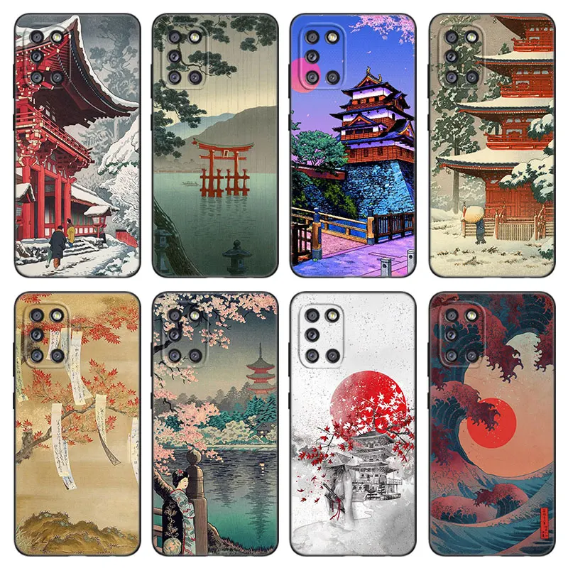 Ukiyo-e Japanese Style Art Black Phone Case For Samsung Galaxy A01 Core A02 A03 A04 A05 M40 S A04E M04 4G M10 M11 M12 M22 M42