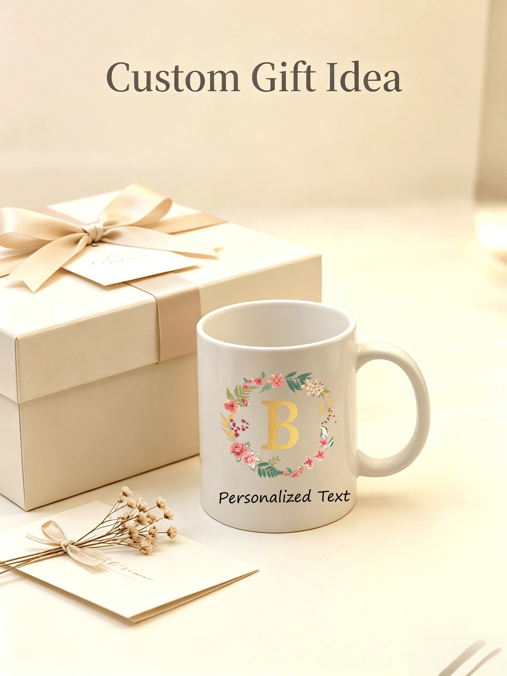 Custom Text Floral Alphabet Initial Mug Personalized Monogram Ceramic Coffee Tea Cup Unique Birthday Gift Drinkware