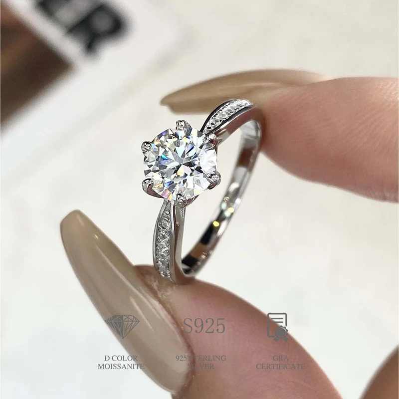 DW Luxury 0.5-2CT Moissanite Diamond Rings for Women Engagement Real 925 Sterling Silver Original Wedding Gemstone Fine Jewelry