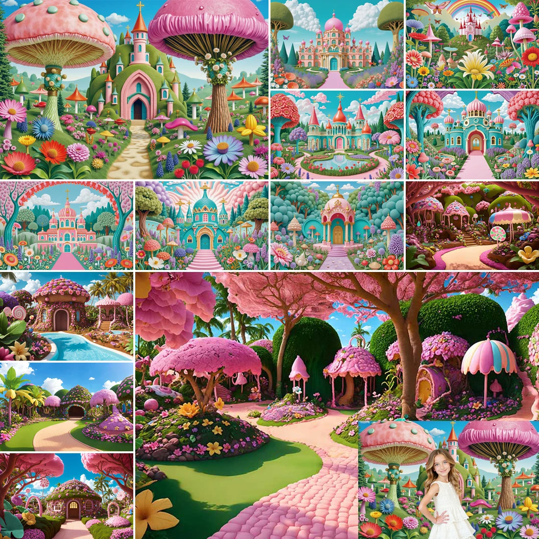 

MOON.QG Princess Castle Backdrop Flower Fairy Baby Cake Smash Girl 1St Birthday Photography Background Fantasy Palace Birthday