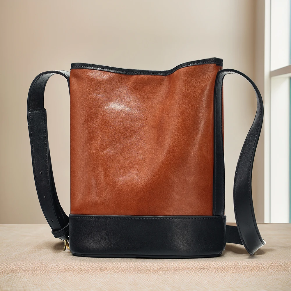 

Vegetable tanned leather new bucket bag high-end and exquisite crossbody bag fashionable leather women's shoulder bag