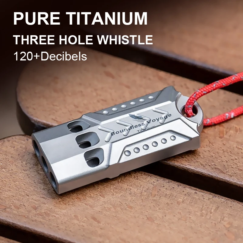

Pure Titanium Three Hole Whistle, 120+Decibels Ultra Light,Loud,Waterproof,Corrosion-Resistant, Outdoor Camping Emergency Rescue