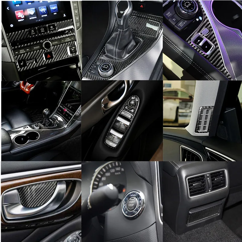 

Car Dashboard Center Console Gear Shift Water Cup Holder Panel Carbon Fiber Sticker For Infiniti Q50 Q60 2014-2019
