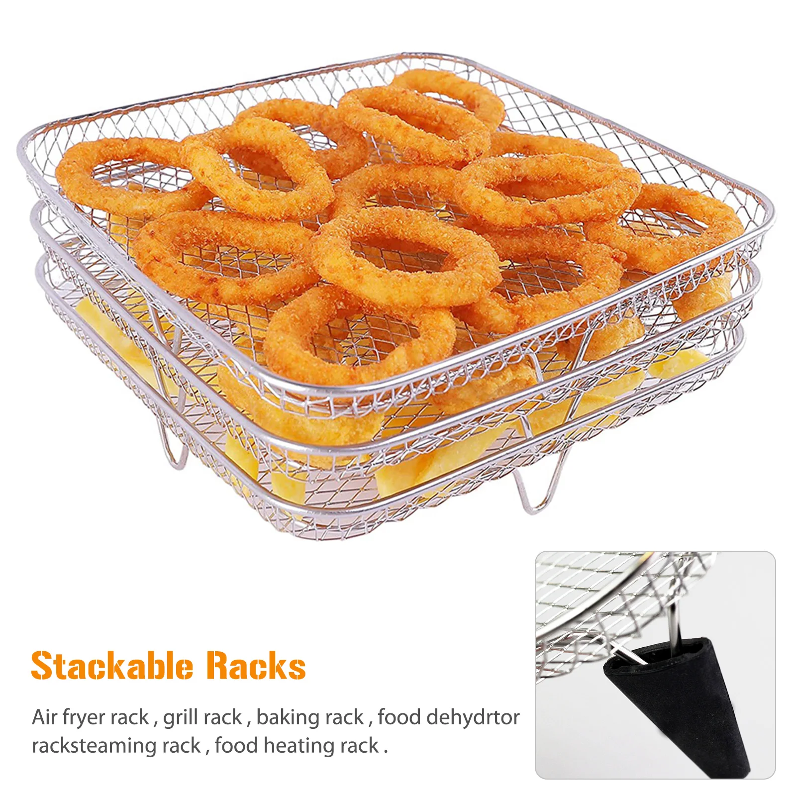3-Layer Air Fryer Racks Stainless Steel Stackable Steam Rack Anti-rust Easy To Clean with Silicone Foot Pad Kitchen Accessories