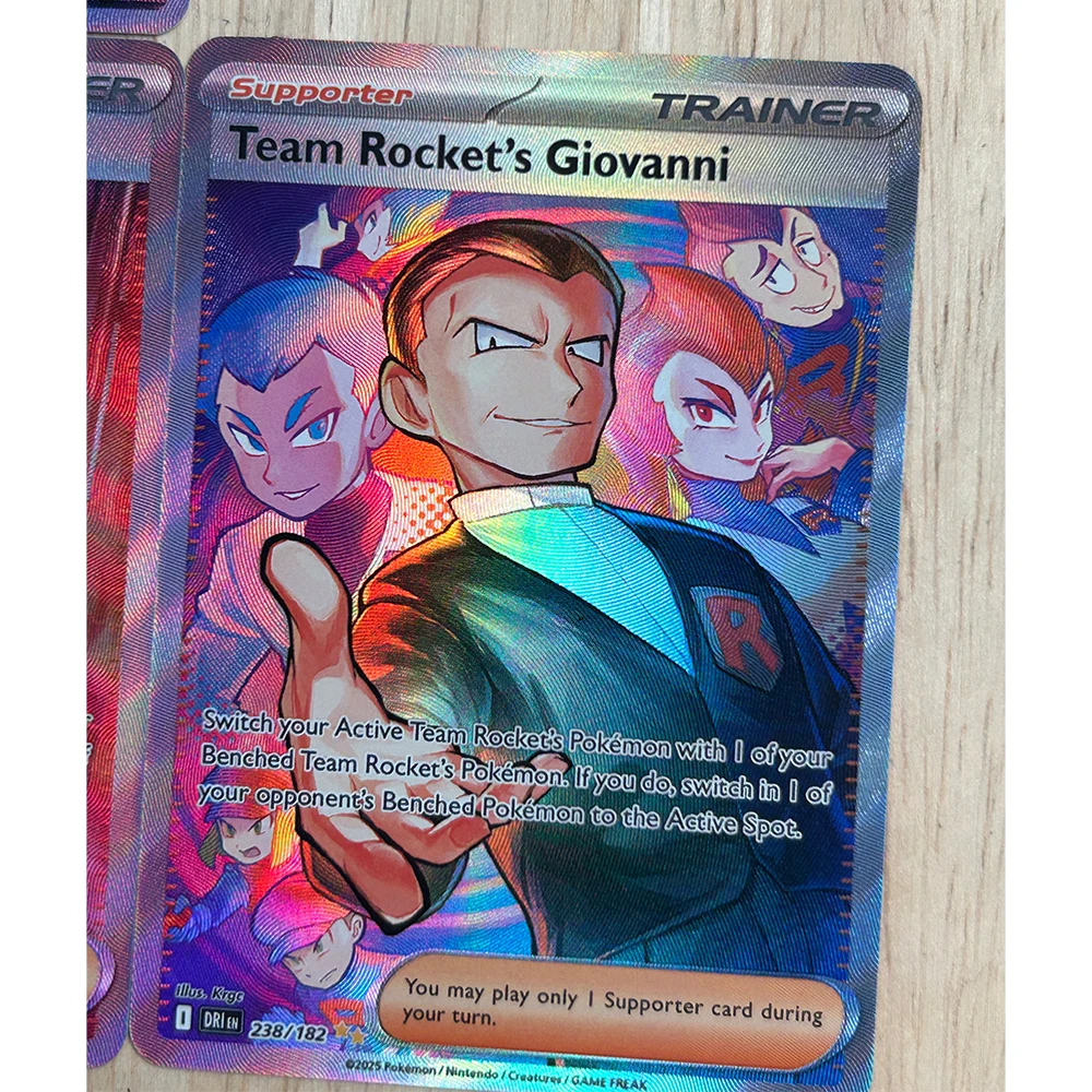 10Pcs/set Trainer Team Rocket PTCG Collection Card  Giovanni Boss's Order Meowth Refractive Color Flash Card Child Gift Toy