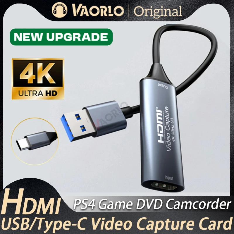 4K USB3.0/ Type-C Video Capture Card HDMI-Compatible Grabber Recorder For PS4 Game DVD Camcorder Camera Recording Live Streaming