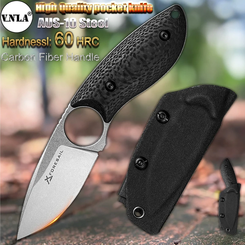 

VNLA AUS10 Steel BladeKnife G10 Carbon Fiber Handle Sharp Fixed Blade Camping Kitchen Outdoor Survival Cutting Hunting EDC Knife