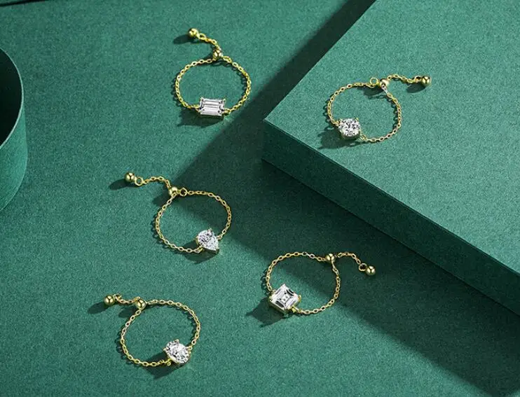 الأزياء والمجوهرات 925 الفضة الاسترليني مطلية بالذهب خواتم قابل للتعديل سلسلة البنصر مع حجر الكمثرى #6