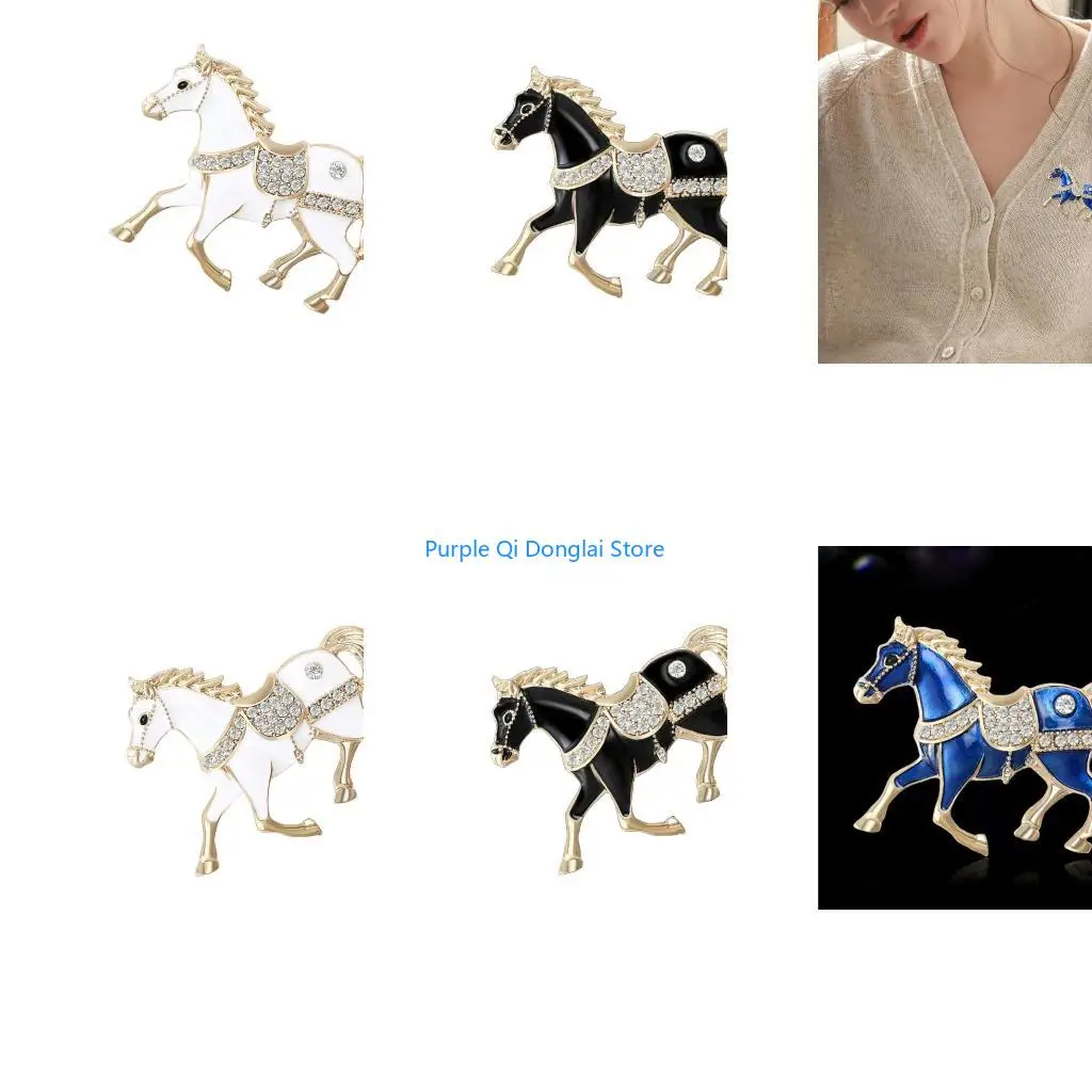 L21E Traditional Chinese Zodiacs Horse Brooch Alloy Craftsmanship for Sensitive Skin Wardrobe