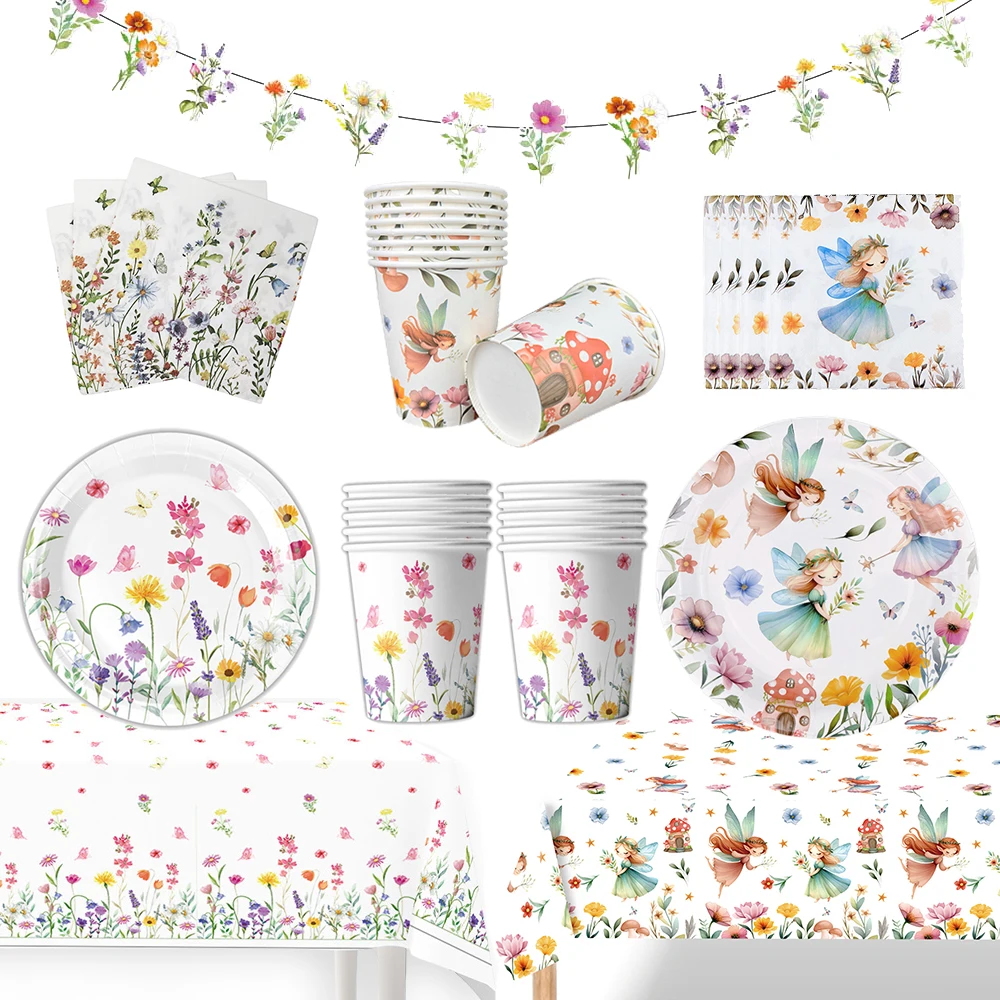 Spring Wildflower Party Decor Disposable Tableware Plates Napkins Flower Table Decorations Birthday Baby Shower Garden Tea Party