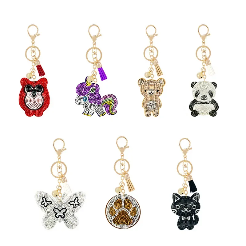 Cute Owl Pendant Leather Tassel Key Gold Plated Chain Car Key Ring Holder Bag Car Keychain Rhinestone Crystal Key Chains