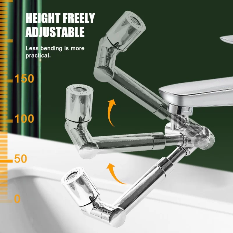 Stainless Steel Universal 1440 °Swivel Robotic Arm Swivel Extension Faucet Aerator Kitchen Sink Faucet Extender 2Water Flow Mode