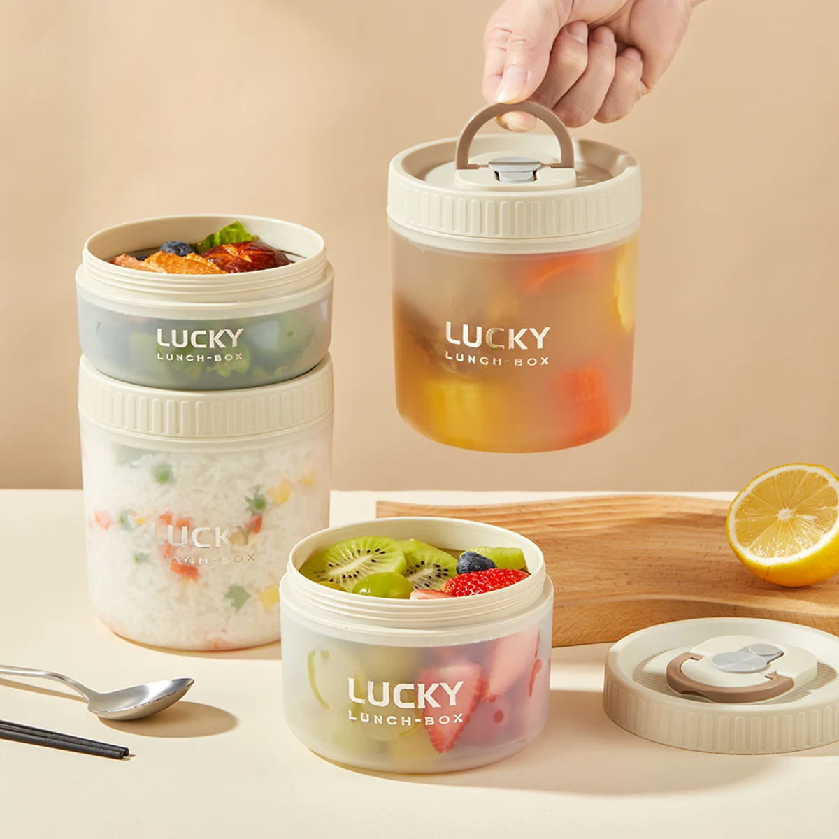 WORTHBUY Transparent Plastic Lunch Box With Lid&Handle Portable Food Container Microwave Safe Students Leak Proof Bento Box